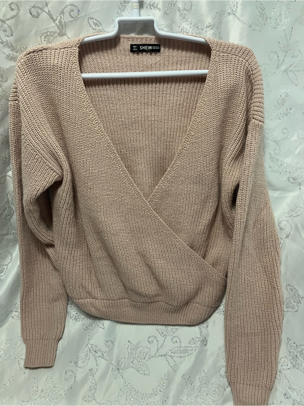SHEIN Blush Wrap V-Neck Knit Sweater